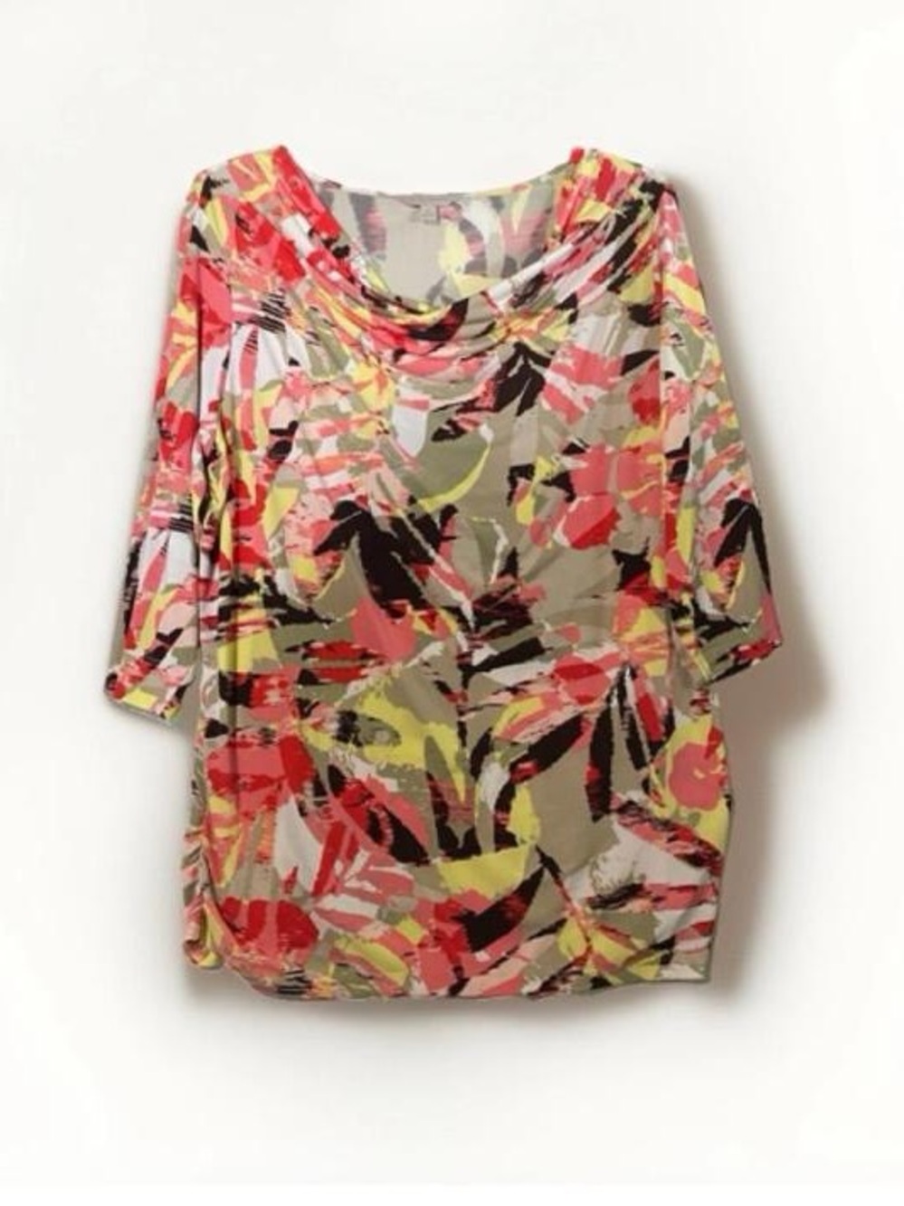 Laura Ashley Coral, Yellow & Black Abstract Cowl-Neck Tunic